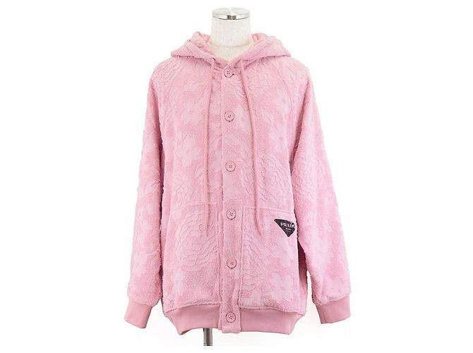 Sudadera de jacquard floral de Prada con placa triangular, rosa, talla S