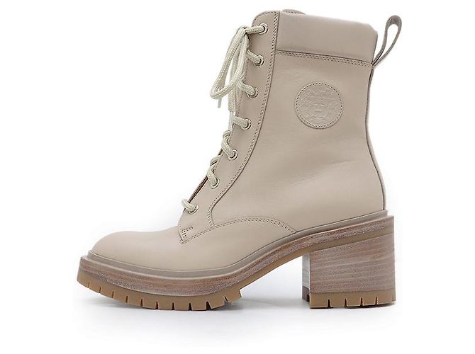 Hermès Botas de tornozelo de couro com cadarço Hermes Bege