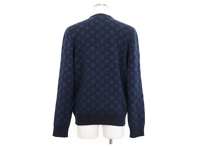 Louis Vuitton Cashmere-Woll-Monogram-Pullover Blau Marineblau 