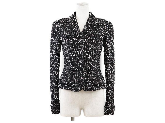Chanel Tweed Jacket Wool Blend Black Multicolor Multiple colors