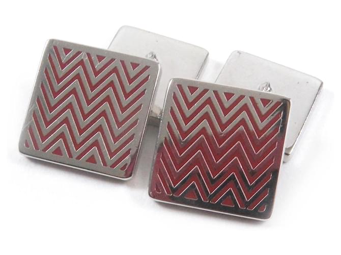 Hermès HERMES Quadratische Manschettenknöpfe mit Chevron-Streifen Braun 