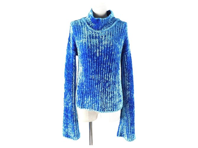 Autre Marque ACNE STUDIOS Chenille-Nylon-Pullover mit hohem Kragen Blau Lila 