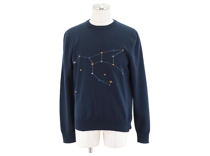 Hermès Suéter de cachemira bordado Zodiac Hermes M Marino Azul Azul marino