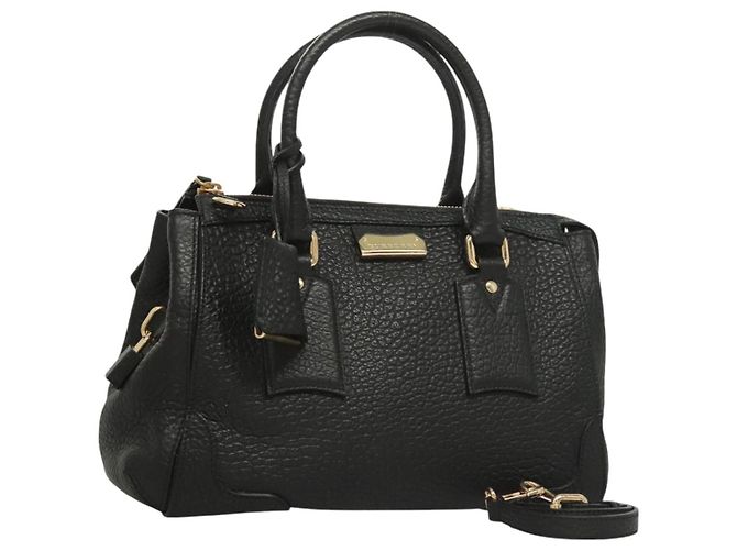 Borsa a mano BURBERRY in pelle 2 vie nera e oro Auth mr1365 Nero D'oro
