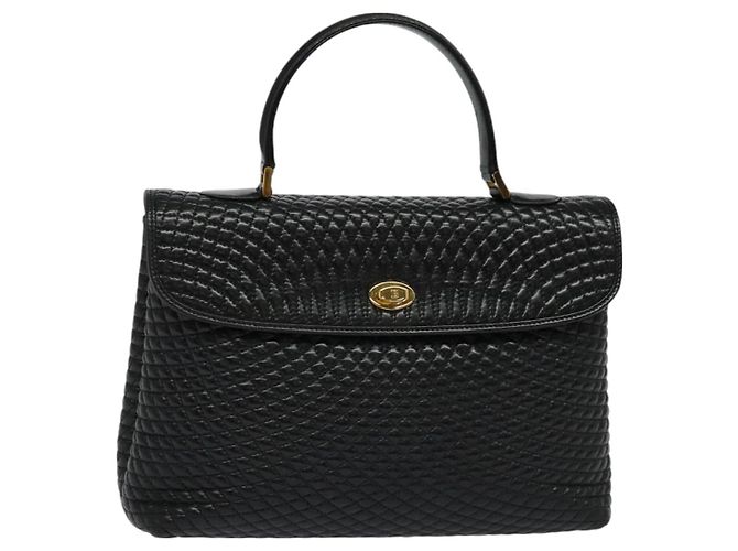 BALLY Bolso de mano acolchado de cuero negro y dorado Auth BA3175