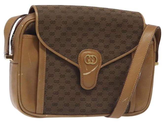 Borsa a Spalla Micro GG in Tela Gucci Marrone Oro Auth BA2829 D'oro