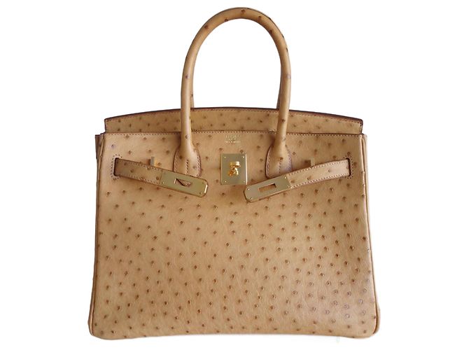 Borsa Hermès Birkin 30 in struzzo oro Beige