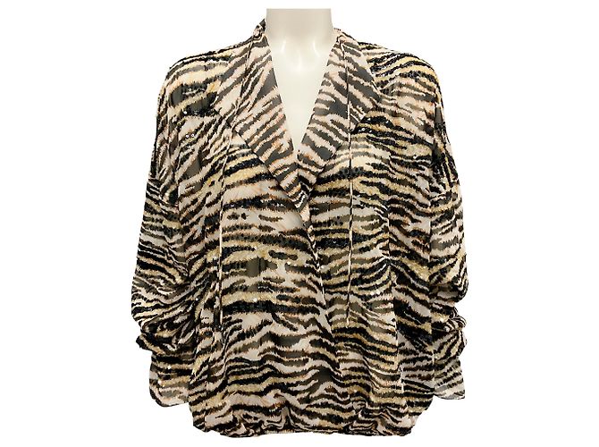 Chiffon-Top mit Pailletten-Leopardenmuster in Beige / Tan / Schwarz Redemption Kamel