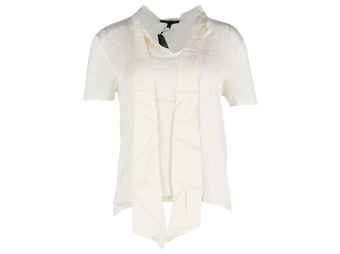 Camiseta com gola laço Maje em seda marfim Branco Cru