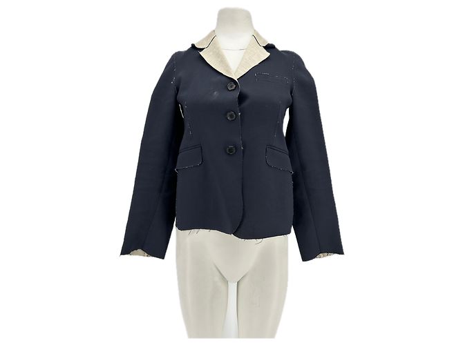 Marni Blazer en mélange de laine et de lin Navy blue
