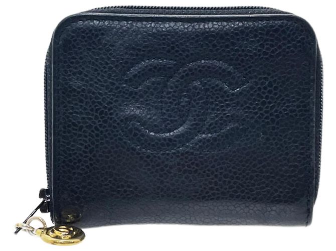Monedero de piel de ternera granulada negra Chanel Negro