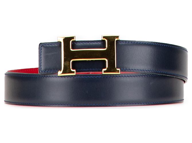 Reversibler Constance H Gürtel aus blauem Leder von Hermès Marineblau