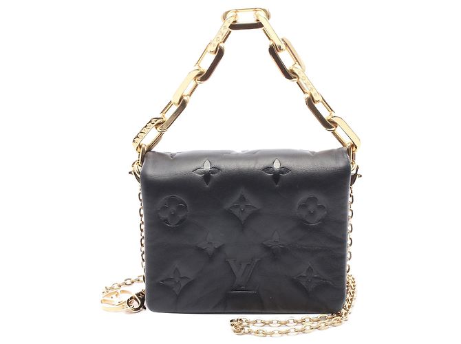 Coussin Louis Vuitton Schwarze Monogramm Prägung Puffy Lammleder Gürteltasche