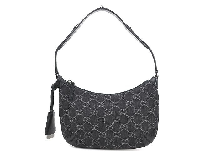 Borsa a spalla in denim nero e pelle Gucci