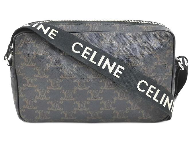 Céline Celine Coated Canvas Shoulder Bag Brown Black