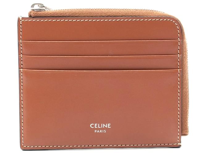 Céline Celine Triomphe Zip Card Holder Coin Case Brown Cloth  ref.2301550