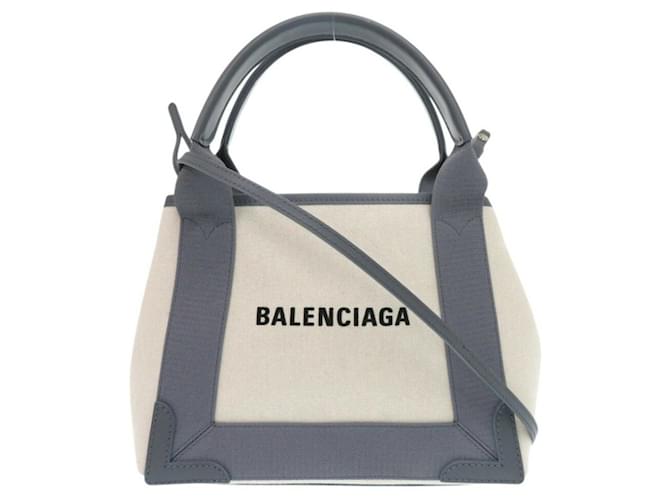 Balenciaga Navy Cabas XS Handbag Brown Beige Leather Cloth  ref.2302469