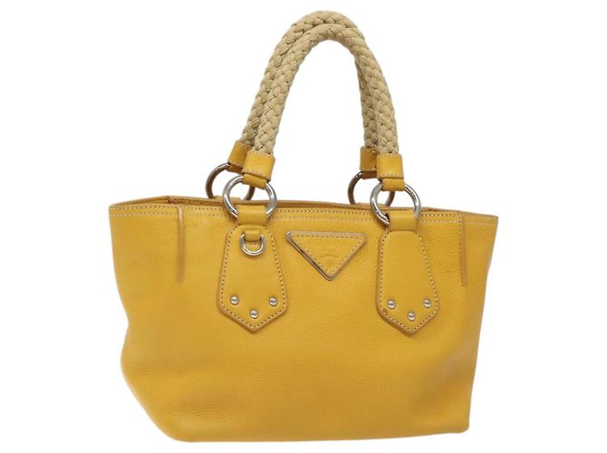 PRADA Sac à main en cuir jaune argent authentique 127193 Argenté