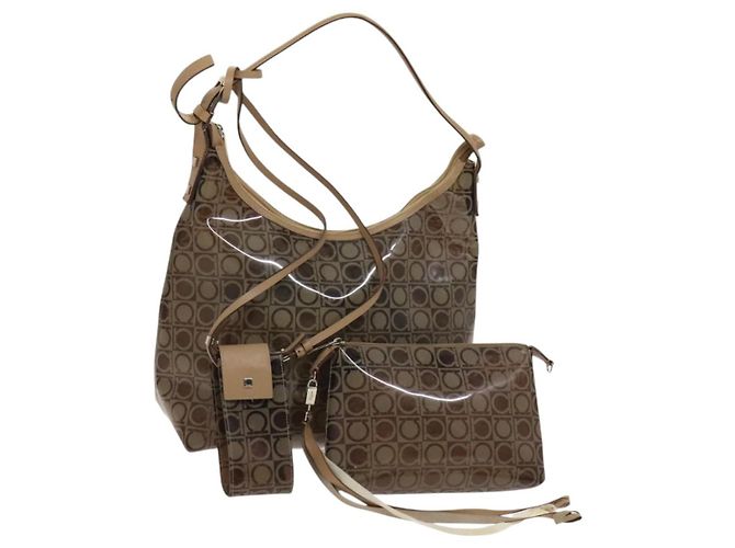 Salvatore Ferragamo Sac à main en vinyle 2 pièces marron Auth mr1382