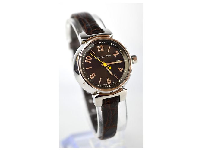 RELÓGIO LOUIS VUITTON TAMBOUR CONJUNTO COMPLETO Marrom Prata