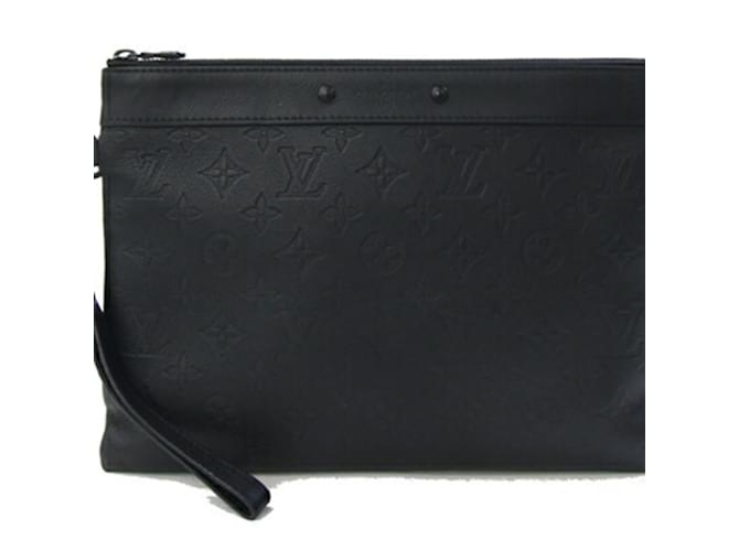 Louis Vuitton Monogram Shadow Clutch Bag Black Cloth  ref.2303630