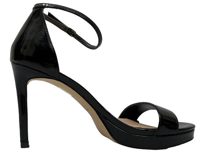 Stuart Weitzman Nudist Platform Sandals in Black Patent Leather