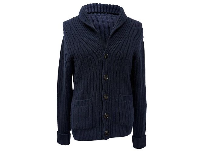 Cardigan in cashmere blu navy con colletto a scialle di Tom Ford