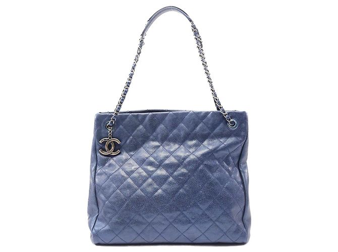 Bolsa tote de couro Matelassé Chanel Azul