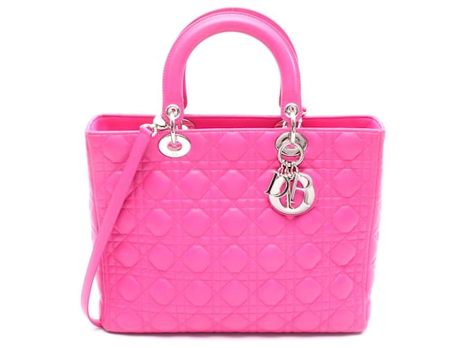 Dior Lady Dior Large Leather Handbag Pink  ref.2305911