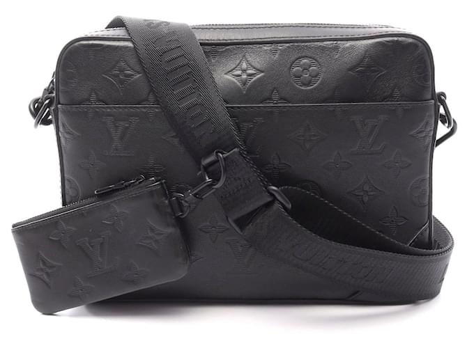 Louis Vuitton Monogram Shadow Leather Messenger Bag Black Pony-style calfskin  ref.2306473