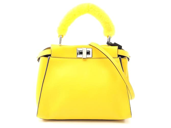 Fendi Mini Peekaboo Leather Fur Handbag Yellow  ref.2308313