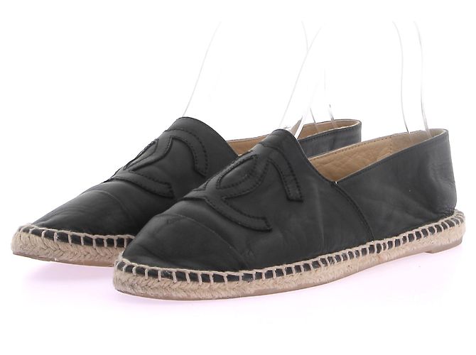 Chanel Schwarze Leder-Espadrilles