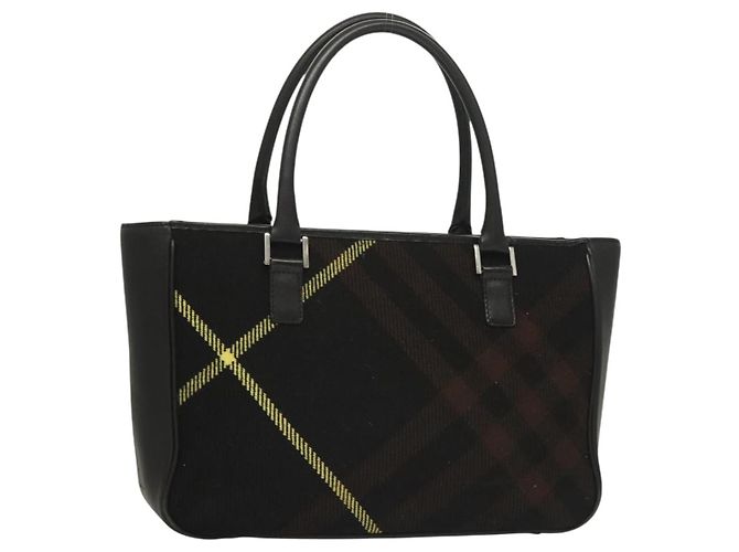 Bolsa de mão em lã preta e prata com estampa Nova Check da BURBERRY Auth BA2877 Preto