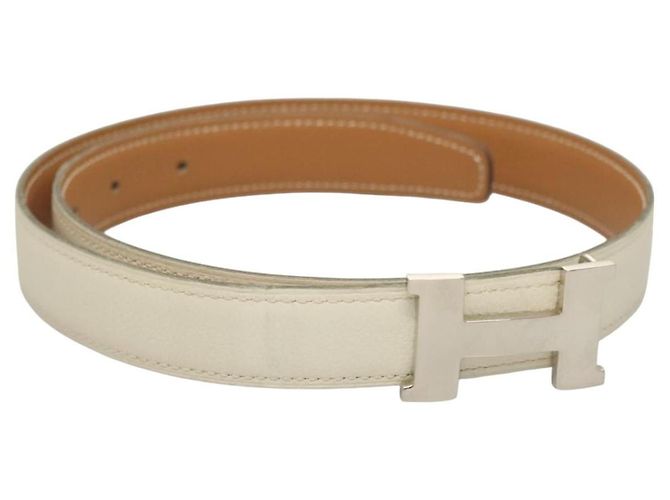 Hermès Cinturón de cuero HERMES Constance 31,5"" blanco Auth 125841M