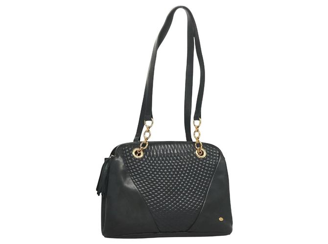 BALLY Bolsa de Ombro de Couro Matelassada com Corrente Navy Gold Auth BA2658 Dourado Azul marinho
