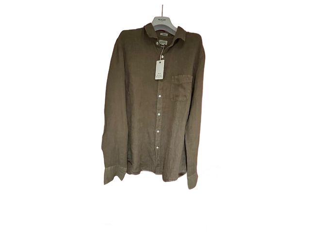 Camicia Hartford in lino marrone khaki XL Cachi Marrone chiaro