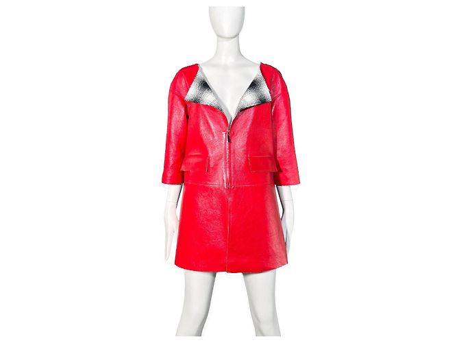 Chanel 11K$ Crimson Leather Visionary Coat 38 FR Red