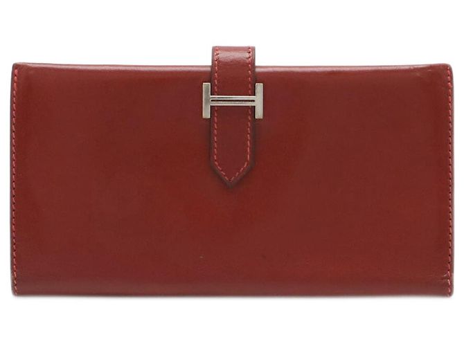 Hermès Hermes Béarn Leather Long Wallet Brown Dark red