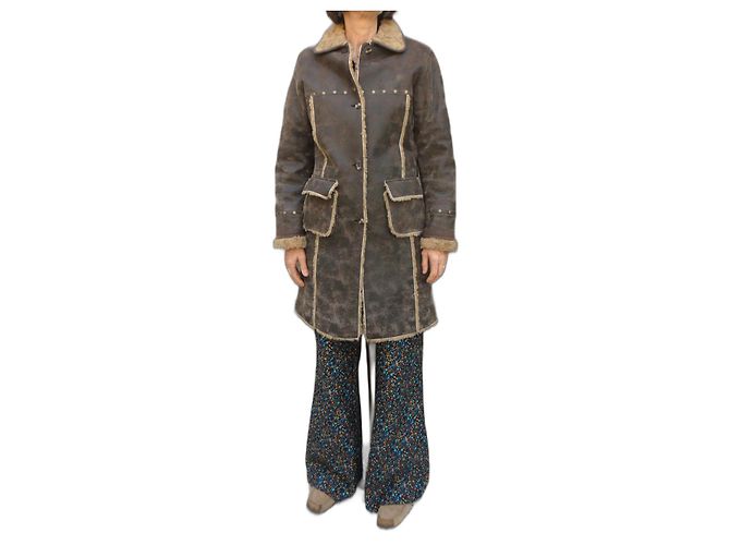 Ikks Lederjacke hellbraun mit Kunstpelz