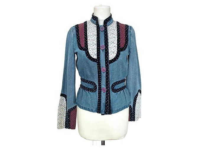 Marc Jacobs Trendy Folk Denim Jacke mit Samtdetails Blau
