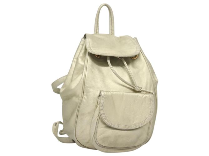 LOEWE Backpack Leather Gold Auth mr1333 Golden
