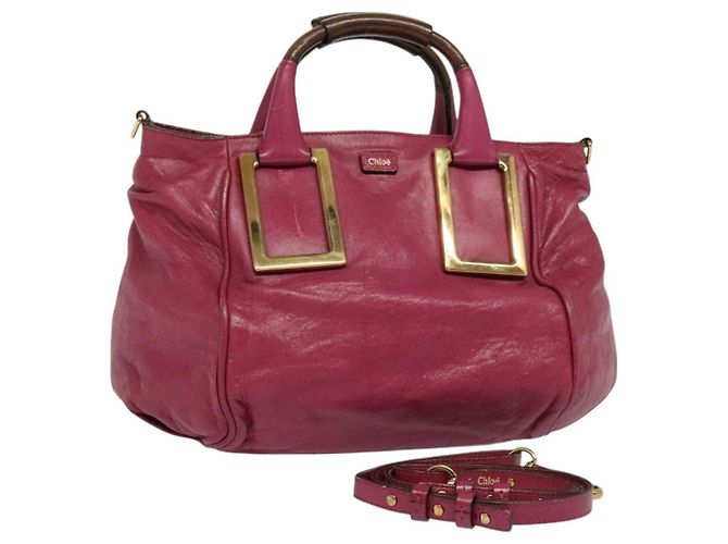 Chloé Etel Bolsa de Mão de Couro 2 vias Rosa Ouro Auth BA2946 Dourado