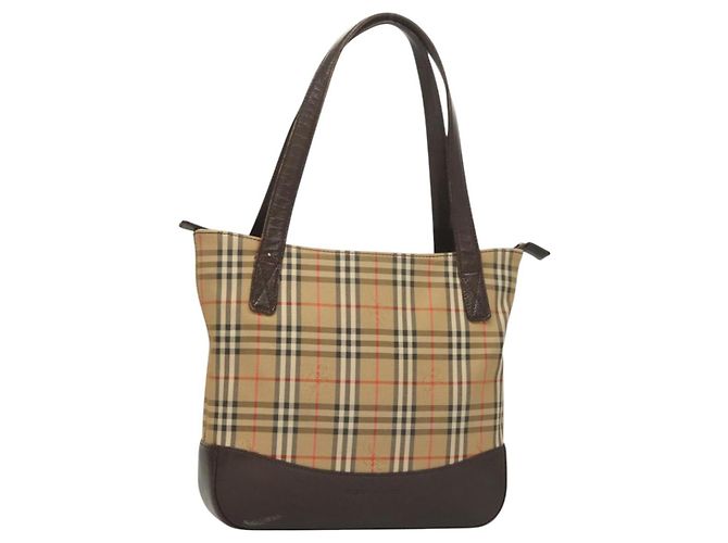 BURBERRY Nova Check Tote Bag Canvas Beige Silber Auth BA2880