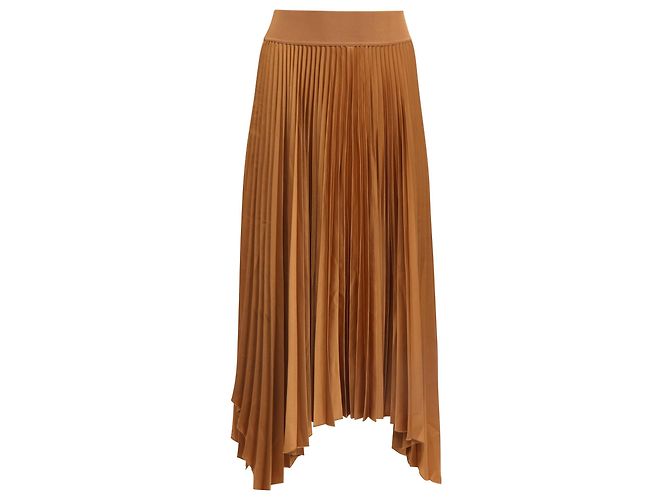 Joseph Ade Pleated Midi Skirt in Brown Polyester