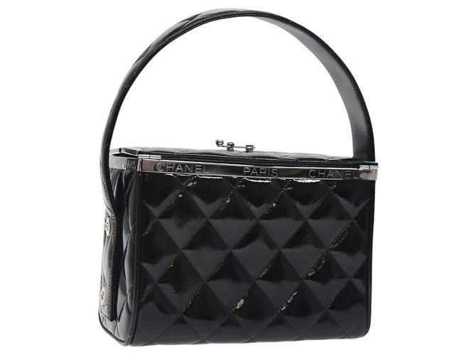 CHANEL Matelassé Handtasche Emaille Schwarz Silber CC Auth 126615