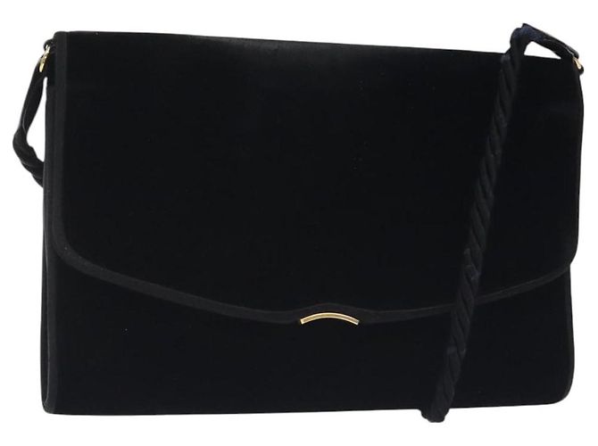 Bolso de Hombro GUCCI Terciopelo Negro Oro Auth BA3030 Dorado