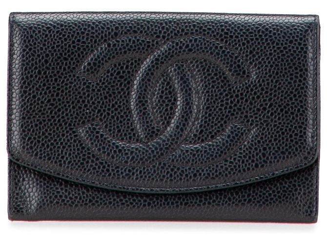 Cartera Trifold Caviar Negra CC de Chanel Negro
