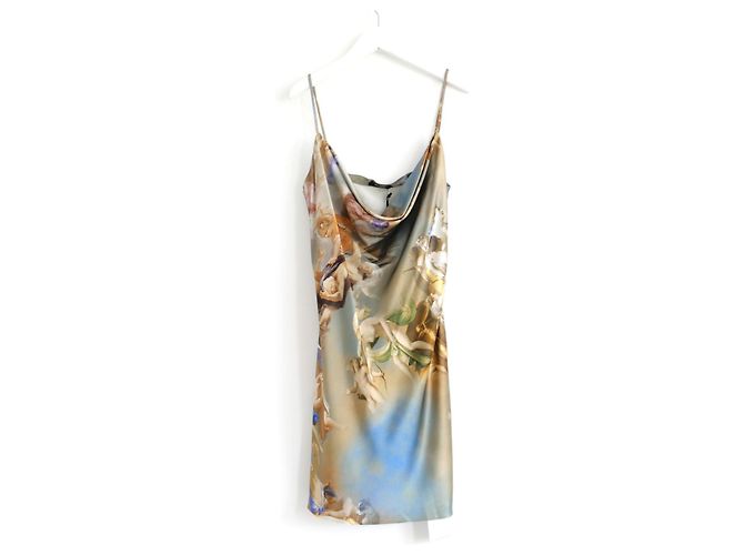 Robe Mini en Satin Imprimé Balmain Sky Multicolore