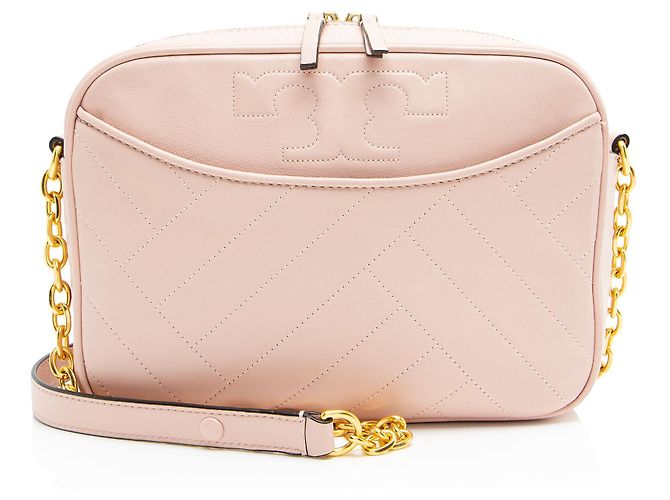 Bolsa de câmera em couro Chevron Alexa Stitch da Tory Burch Rosa