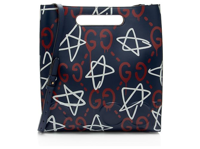 Gucci Leder Ghost Medium Tote Blau 